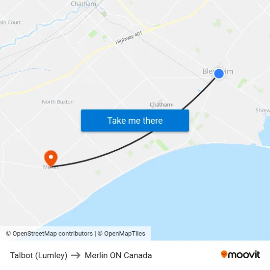 Talbot (Lumley) to Merlin ON Canada map
