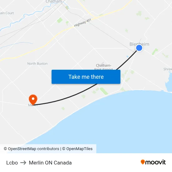 Lcbo to Merlin ON Canada map