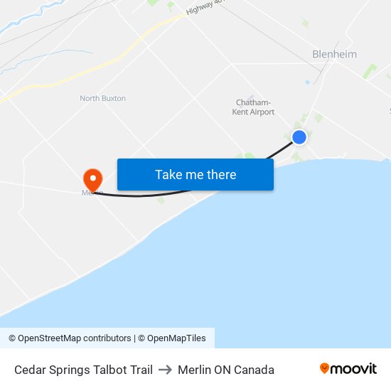 Cedar Springs Talbot Trail to Merlin ON Canada map