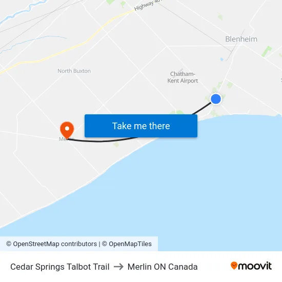 Cedar Springs Talbot Trail to Merlin ON Canada map