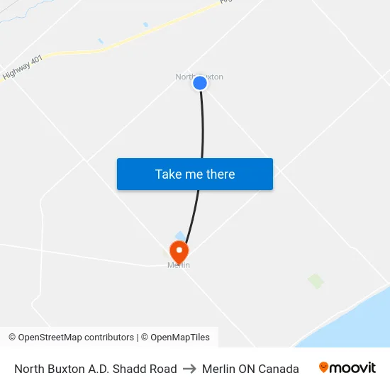 North Buxton A.D. Shadd Road to Merlin ON Canada map