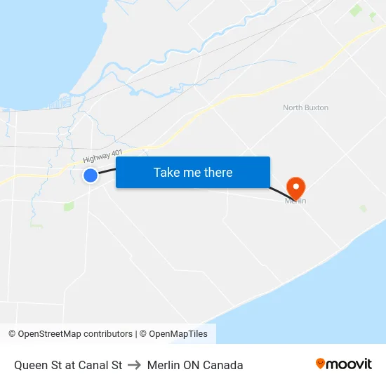 Queen St at Canal St to Merlin ON Canada map