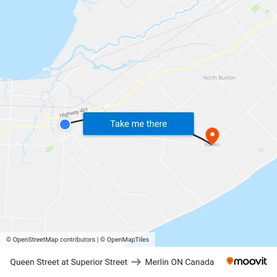 Queen Street at Superior Street to Merlin ON Canada map