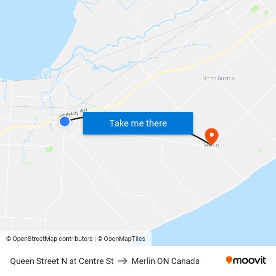 Queen Street N at Centre St to Merlin ON Canada map