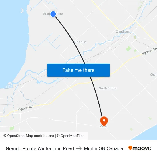Grande Pointe Winter Line Road to Merlin ON Canada map