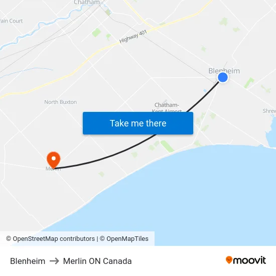 Blenheim to Merlin ON Canada map