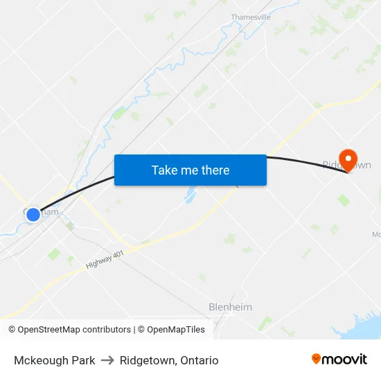 Mckeough Park to Ridgetown, Ontario map