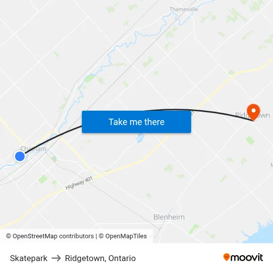Skatepark to Ridgetown, Ontario map