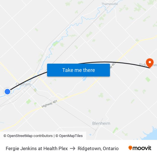 Fergie Jenkins at Health Plex to Ridgetown, Ontario map