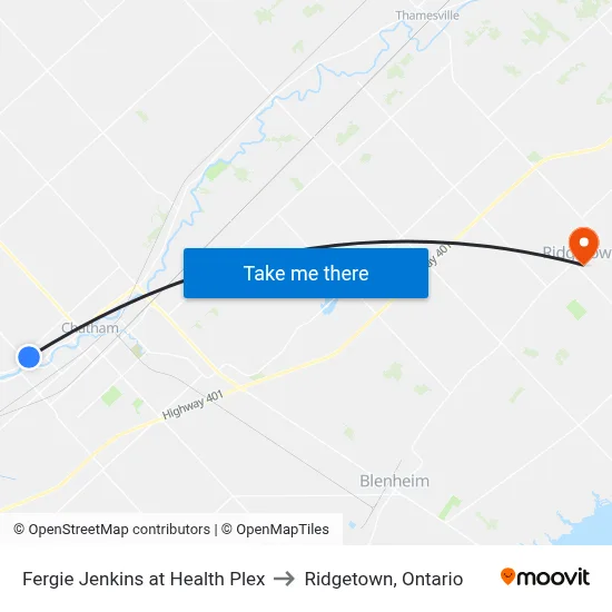 Fergie Jenkins at Health Plex to Ridgetown, Ontario map
