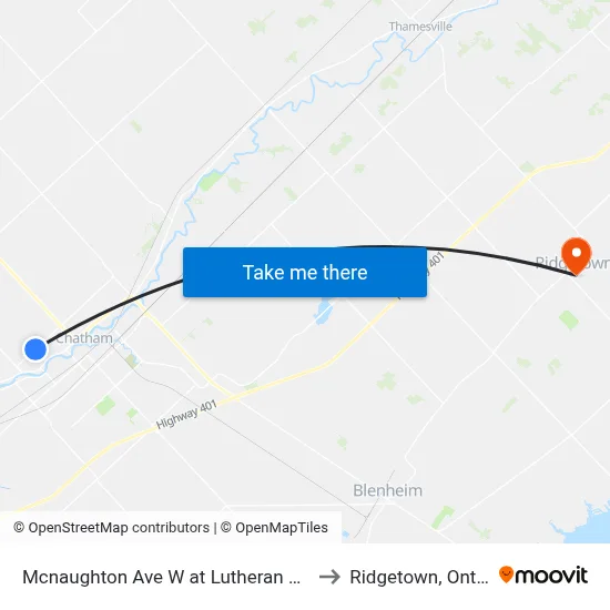 Mcnaughton Ave W at Lutheran Church to Ridgetown, Ontario map
