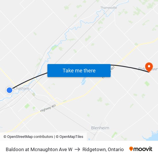 Baldoon at Mcnaughton Ave W to Ridgetown, Ontario map