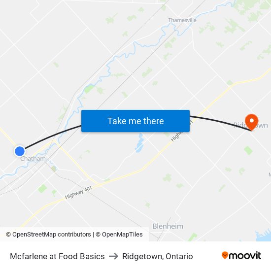 Mcfarlene at Food Basics to Ridgetown, Ontario map