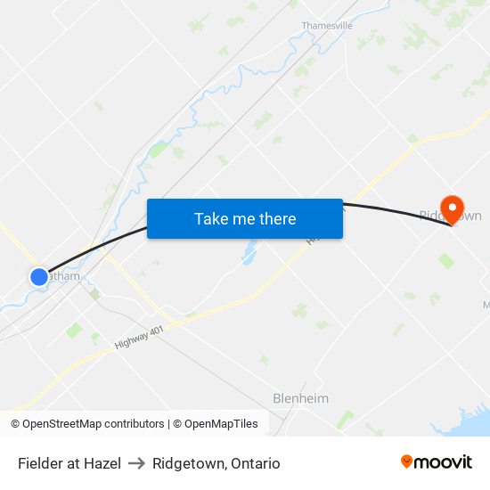 Fielder at Hazel to Ridgetown, Ontario map