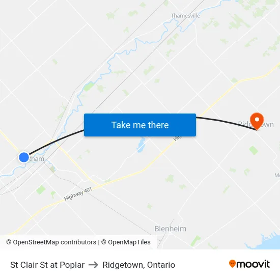 St Clair St at Poplar to Ridgetown, Ontario map