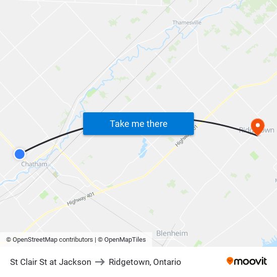 St Clair St at Jackson to Ridgetown, Ontario map