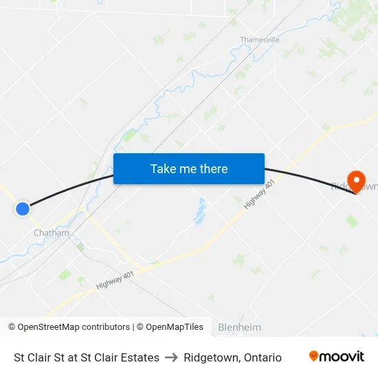 St Clair St at St Clair Estates to Ridgetown, Ontario map