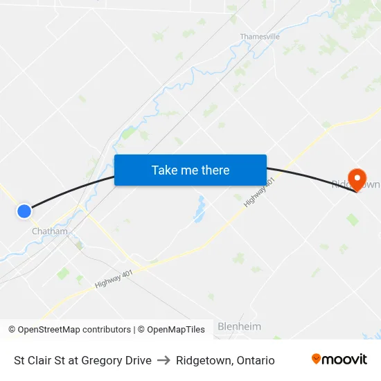 St Clair St at Gregory Drive to Ridgetown, Ontario map