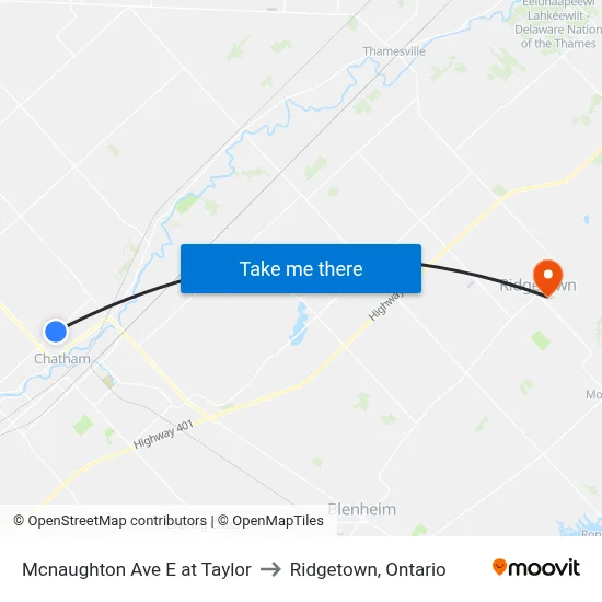 Mcnaughton Ave E at Taylor to Ridgetown, Ontario map