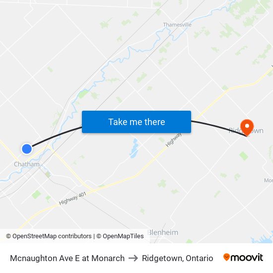 Mcnaughton Ave E at Monarch to Ridgetown, Ontario map