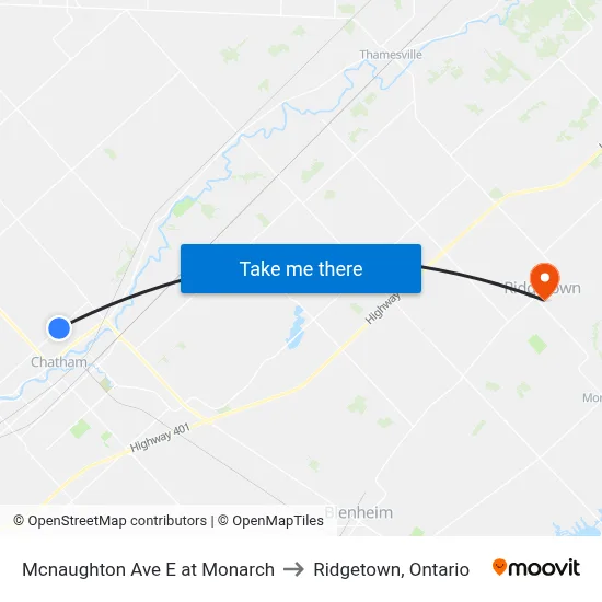 Mcnaughton Ave E at Monarch to Ridgetown, Ontario map