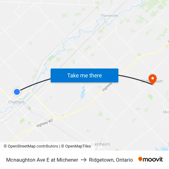 Mcnaughton Ave E at Michener to Ridgetown, Ontario map