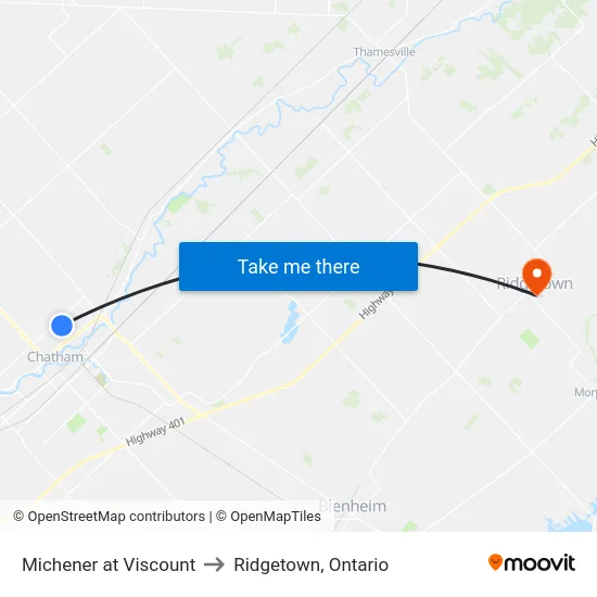 Michener at Viscount to Ridgetown, Ontario map