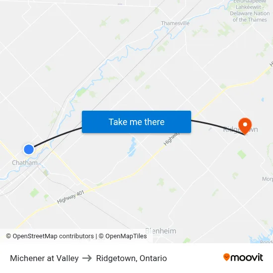 Michener at Valley to Ridgetown, Ontario map