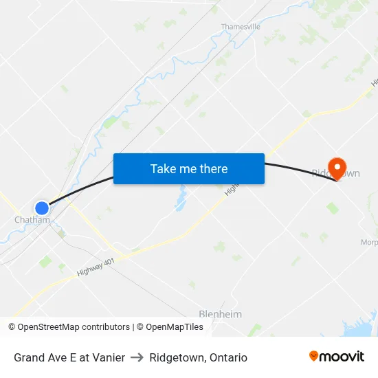 Grand Ave E at Vanier to Ridgetown, Ontario map