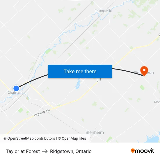 Taylor at Forest to Ridgetown, Ontario map