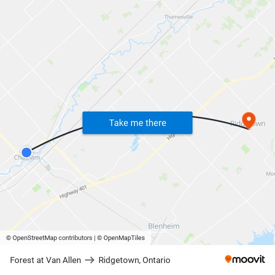 Forest at Van Allen to Ridgetown, Ontario map