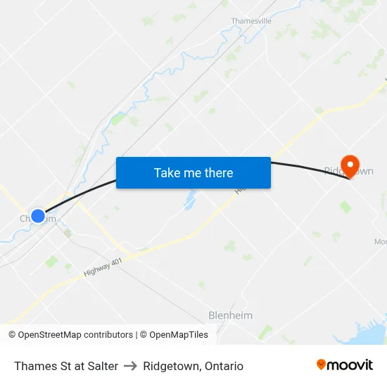 Thames St at Salter to Ridgetown, Ontario map
