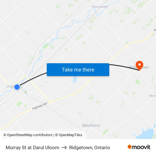 Murray St at Darul Uloom to Ridgetown, Ontario map