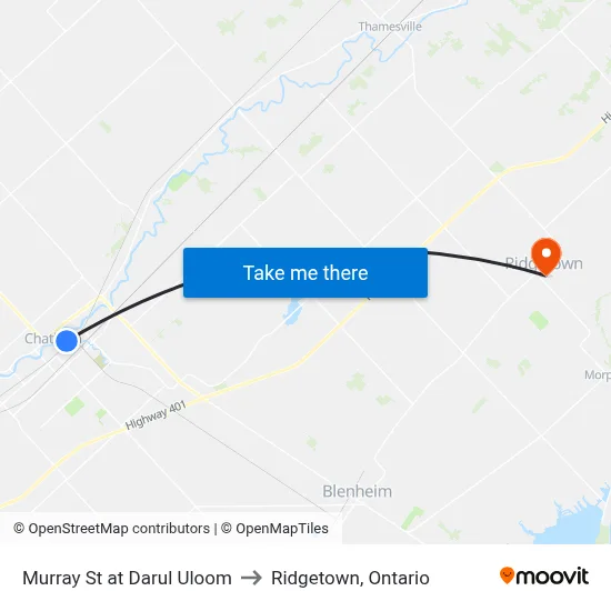 Murray St at Darul Uloom to Ridgetown, Ontario map