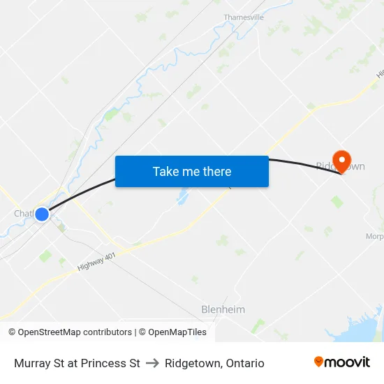 Murray St at Princess St to Ridgetown, Ontario map