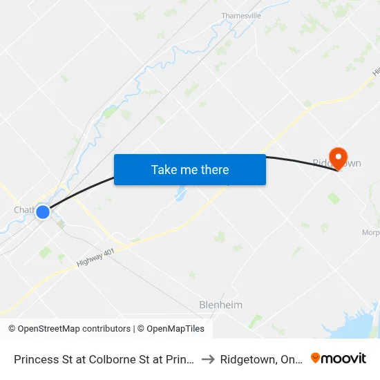 Princess St at Colborne St at Princess St to Ridgetown, Ontario map