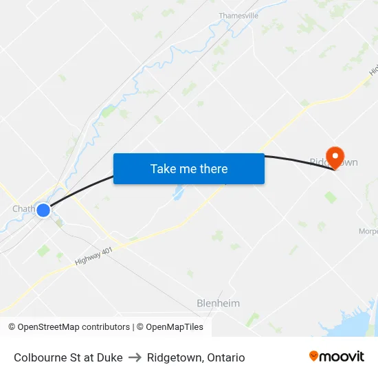 Colbourne St at Duke to Ridgetown, Ontario map