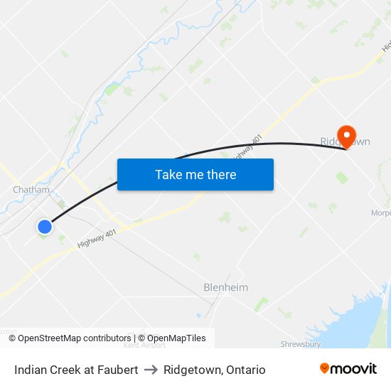 Indian Creek at Faubert to Ridgetown, Ontario map