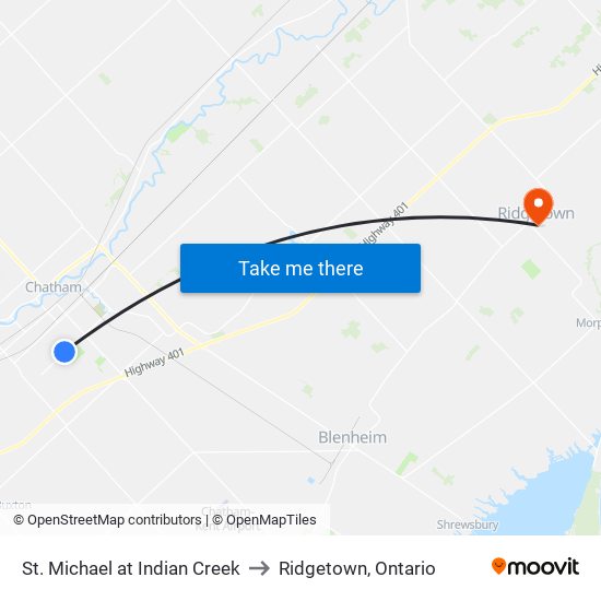 St. Michael at Indian Creek to Ridgetown, Ontario map