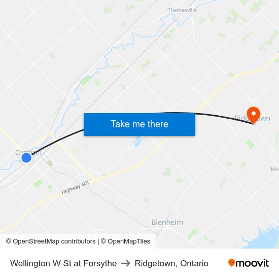 Wellington W St at Forsythe to Ridgetown, Ontario map