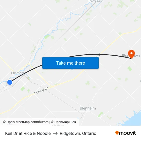 Keil Dr at Rice & Noodle to Ridgetown, Ontario map