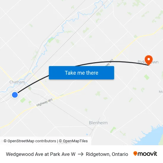 Wedgewood Ave at Park Ave W to Ridgetown, Ontario map