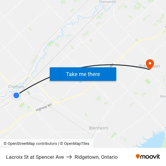 Lacroix St at Spencer Ave to Ridgetown, Ontario map