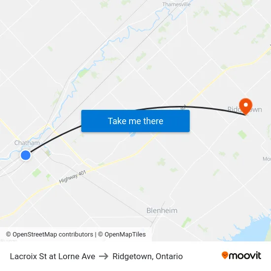 Lacroix St at Lorne Ave to Ridgetown, Ontario map