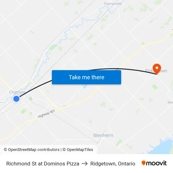 Richmond St at Dominos Pizza to Ridgetown, Ontario map