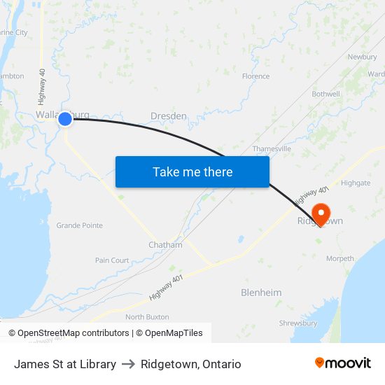 James St at Library to Ridgetown, Ontario map