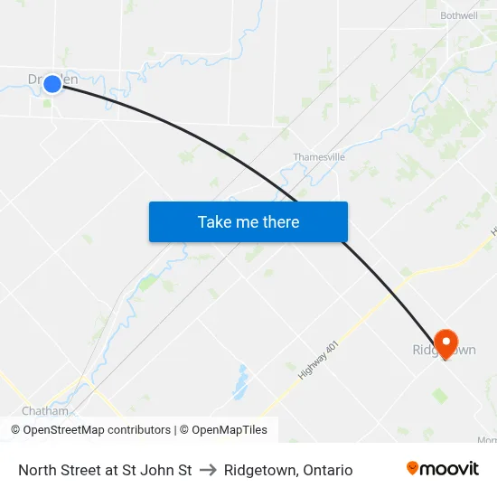 North Street at St John St to Ridgetown, Ontario map