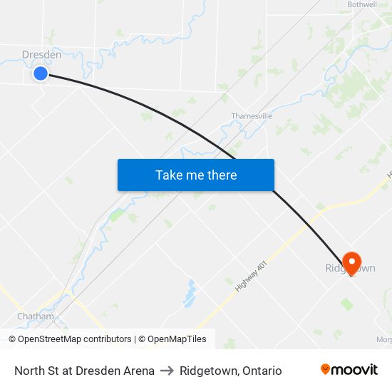 North St at Dresden Arena to Ridgetown, Ontario map