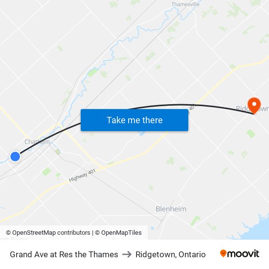 Grand Ave at Res the Thames to Ridgetown, Ontario map