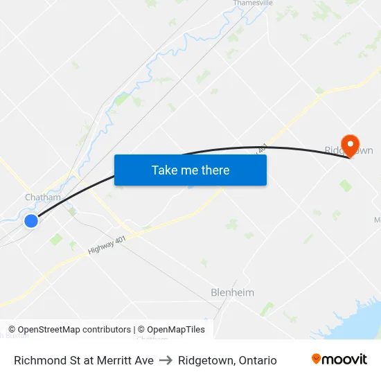 Richmond St at Merritt Ave to Ridgetown, Ontario map